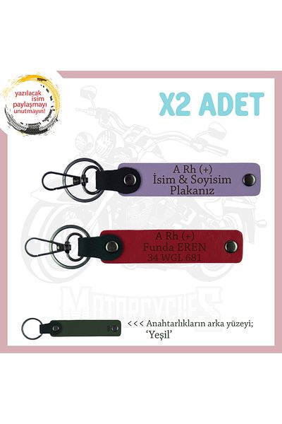 Miaju Exclusive for Travelers, Name Plate, Personal X2 Keychain with a Rh (+) Blood Type Lettering, Purple-Red-Ysl
