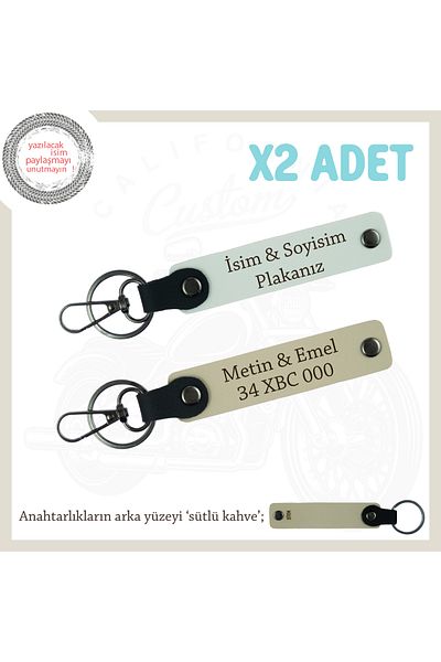 Miaju Make up the Difference Gift Option – 2-Piece Leather Keychain Personalized Designed Plate & Name, White-S Brown-Sk