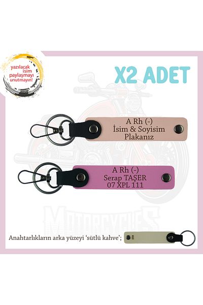 miawiki Name Plate & a Rh (-) Written Valuable Gift X2 Keychain, Yavruağzı-Pink-Sk, Special for Bikers