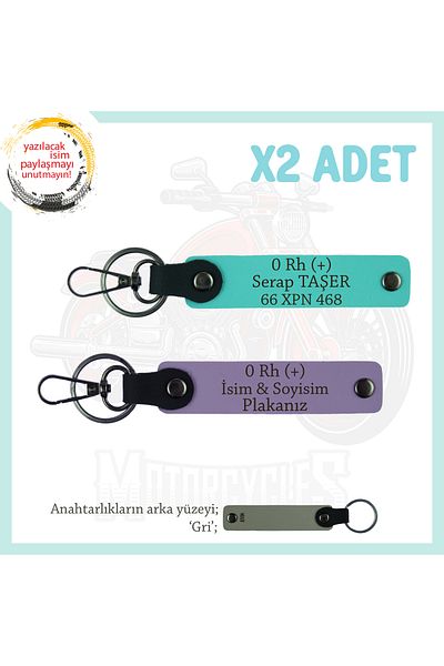 miawiki Emergency X2 Keychain, Purple-Turquoise-Gr, for Motorcycle Lovers, Name Plate and 0 Rh (+) Blood Group