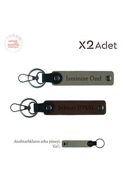 Asortishey Set of 2 Keychains with Names Written, Ash Gray-Dark Brown-Grey, N...