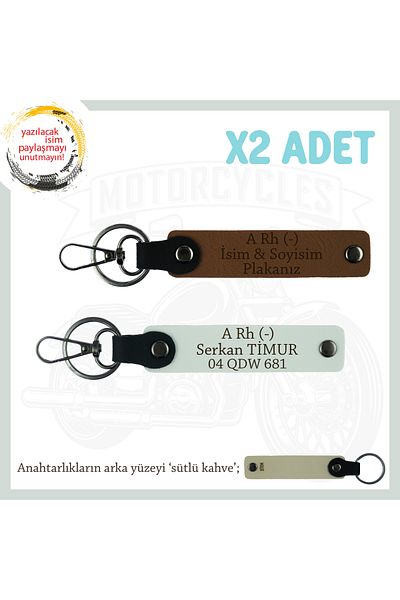 miawiki Personalized X2 Keychain, Coffee-White-Sk, Special Name Plate for Motorcyclists with A(-) Blood Group Written