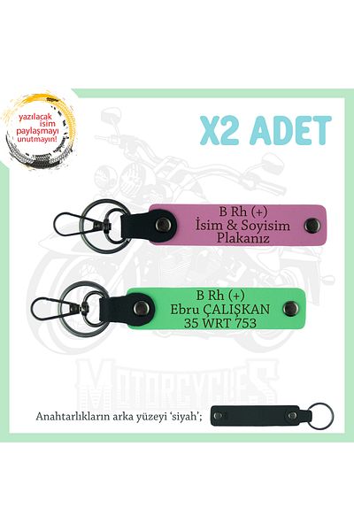 miawiki Name Plate and B Rh (+) Blood Type Written Leather X2 Keychain, Pink-F Green-Syh, Speed Enthusiasts Exclusive