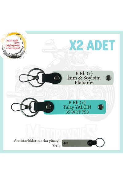 Miaju For Motor Lovers, X2 Keychain with Name Plate and B Rh (+) Blood Group Written, Gift, White-Turquoise-Gr