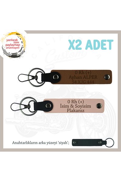 miawiki Name Plate and 0 Rh (+) Blood Group Processed X2 Keychain, Yavruağzı-Coffee-Syh, Biker Style Special