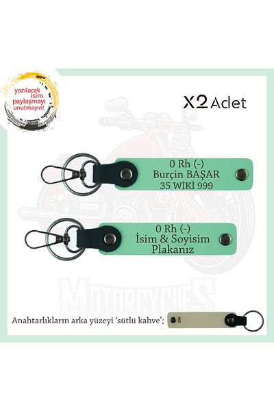 miawiki Class Gift X2' Keychain, Green-Sk, Special for Legendary Motorists, Name Plate and 0 Rh (-) Blood Group