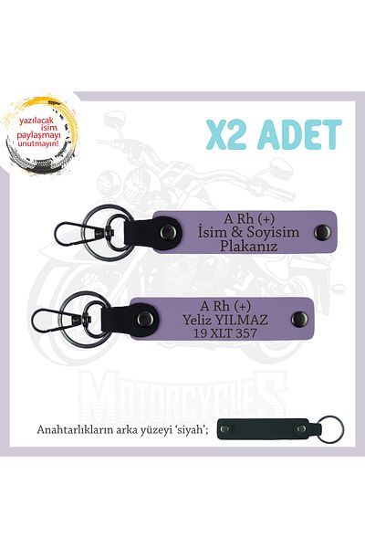 Miaju Motor Enthusiasts, Custom Production 2-Piece Keychain with Name Plate and A+ Blood Type Written, Armağan, Purple-Syh