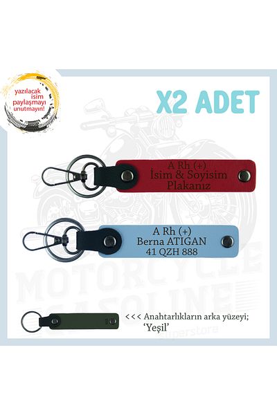 miawiki Meaningful Engine X2 Keychain with Name Plate and A+ Blood Type Written, Red-Blue-Ysl, Special for Biker Style