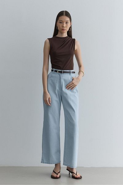 Fahhar Straight Cut Denim Trousers Light Blue