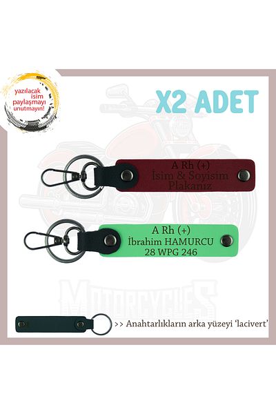 miawiki Safe Driving Keychain with Name Plate and a + Blood Type Written, F Green-Burgundy-Navy, Biker Passengers