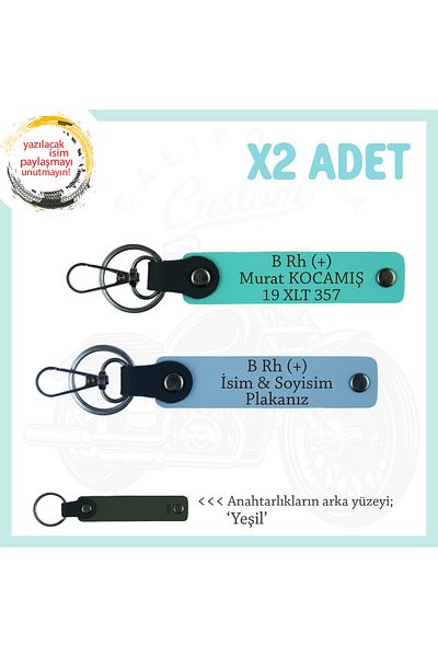 miawiki Special Design X2 Keychain, Blue-Turquoise-Ysl, Motorcycle Lovers Name Plate B + Blood Group Written