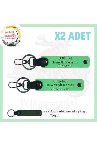 miawiki Emergency X2 Keychain with Name Plate and 0 (+) Blood Group Written, F Green-Ysl, Motorcycle Enthusiasts