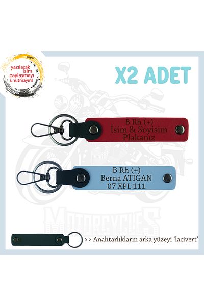 miawiki Meaningful Engine X2 Keychain with Name Plate and B+ Blood Type Written, Red-Blue-Navy, Special for Biker Style