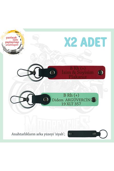 miawiki Gift, Red-Green-Syh, 2-Key Chain with Name Plate and B Rh (+) Blood Group Written on the Motor Driver
