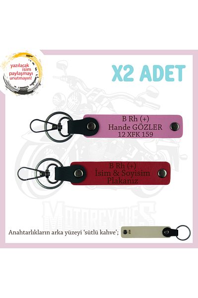 miawiki Set, Red-Pink-Sk, Name Plate B Rh (+) Blood Group Written X2 Keychain for Motorcycle Lovers