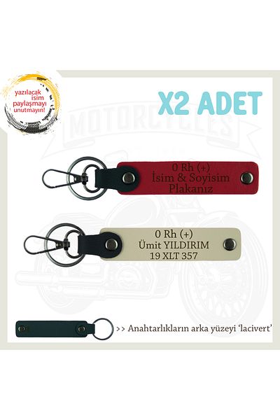 miawiki 0 Rh + Blood Type Written Gift X2 Keychain, Red-S Brown-Navy, Special Name Plate for Biker Friends