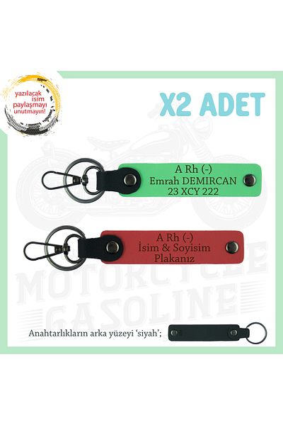 miawiki Name Plate and a Rh (-) Blood Group Written X2 Keychain, Pomegranate Flower-F Green-Syh, Motorcycle Lovers