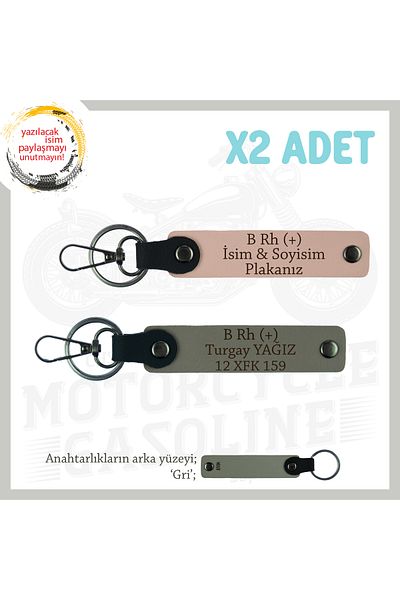 miawiki X2 Keychain, Yavruağzı-Ash Gray-Gr, Biker Sweetheart Gift Name Plate B Rh (+) Blood Group Written