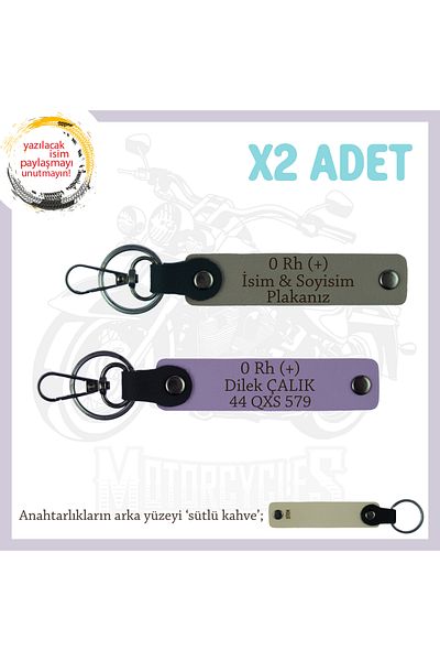 miawiki Special Gift, Ash Grey-Purple-Sk, X2 Keychain with Speed Lovers, Name Plate and 0 Rh + Blood Group Written