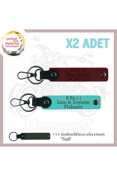 miawiki Name Plate and B- Blood Type Written X2 Keychain, Turquoise-Burgundy-Ysl, Special Gift for Motor Enthusiasts