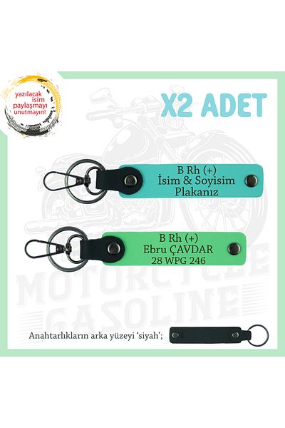 miawiki Name Plate and B Rh (+) Blood Type Written Leather X2 Keychain, Turquoise-F Green-Syh, Special for Biker Style