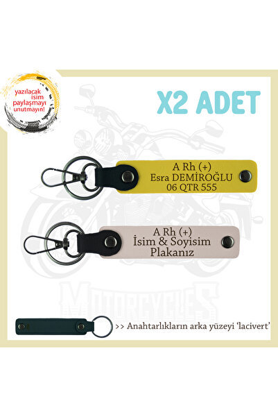 Asortishey Leather X2 Set Keychain, Powder-Yellow-Navy, Name Plate for Biker ...