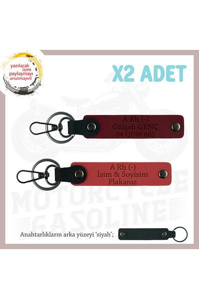 miawiki X2 Keychain, Pomegranate Flower-Burgundy-Syh, Motorcycle Style Special Name Plate a Rh (-) Blood Group Written