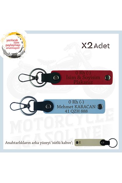 miawiki Motor X2 Keychain with Name Plate and Meaningful 0- Blood Type, Red-Blue-Sk, Special for Biker Style