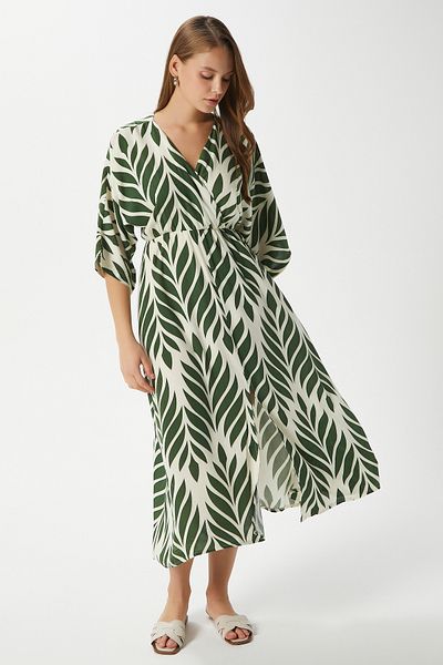 Ritnice Rochie de damă Isabel verde Ecru, cu talie elastică, cu fante dublu, din viscoză