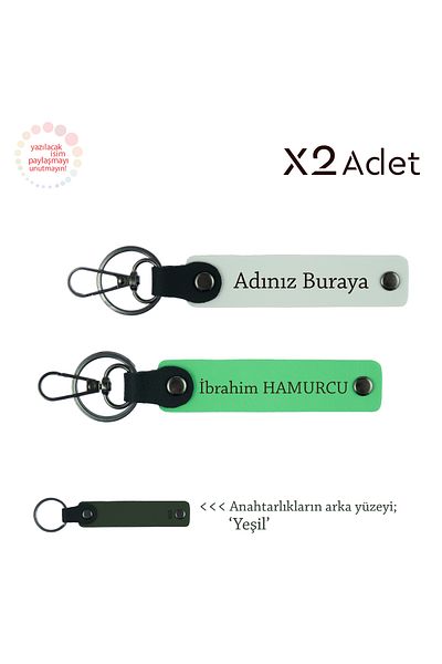 Miaju Romantic Gift for Fiance, 2-Piece Keychain Set with Name and Surname, White-Pistachio Green-Green