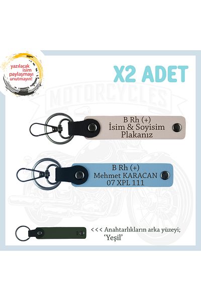 miawiki Gift X2 Keychain, Powder-Blue-Ysl, Biker Style Special Name Plate B Rh (+) Blood Group Written