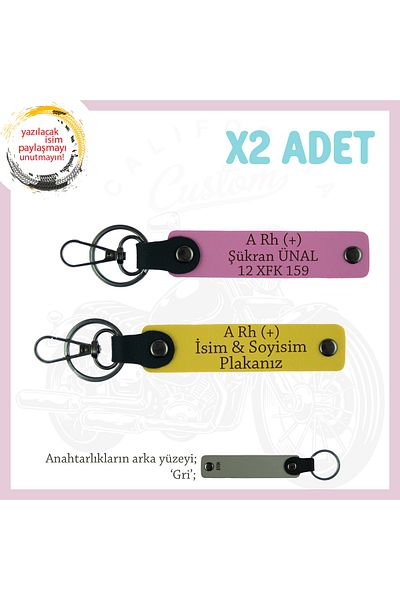 miawiki Emergency 2-Key Chain with Name Plate and a Rh (+) Blood Group Written, Yellow-Pink-Gr, Special for Motorcycle