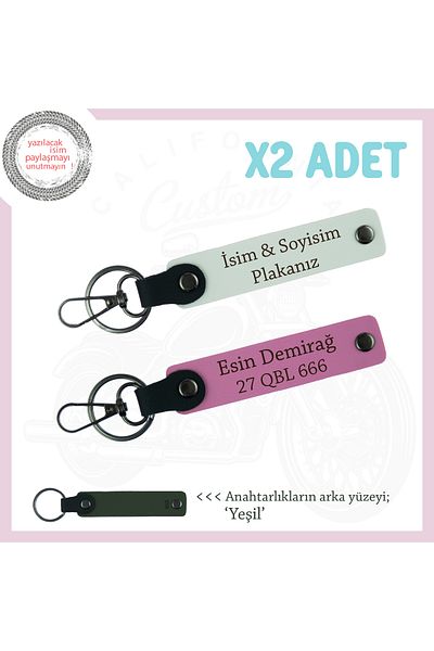 Miaju Keychains to Complete Elegance with Leather Details – 2-Personal Design Name & Plate, White-Pink-Ysl