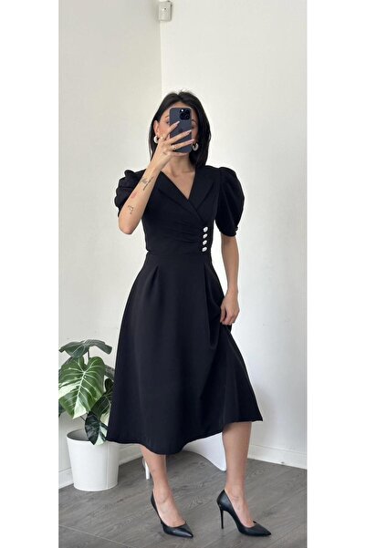 Masspera Μίντι φόρεμα με κοντό μανίκι με λαιμόκοψη με μπαλόνι με λεπτομέρεια