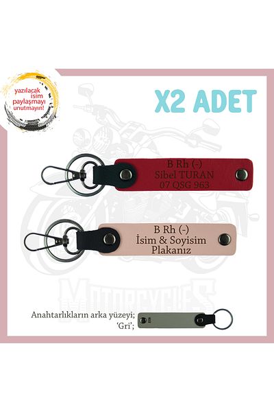 miawiki Name Plate and B Rh (-) Written Leather X2 Keychain, Yavruağzı-Red-Gr, Biker Special for Your Loved Ones