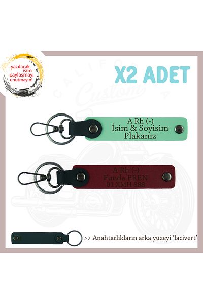 miawiki Name Plate and a Rh (-) Blood Group Written X2 Keychain Set, Green-Burgundy-Navy, Special for Biker Friends