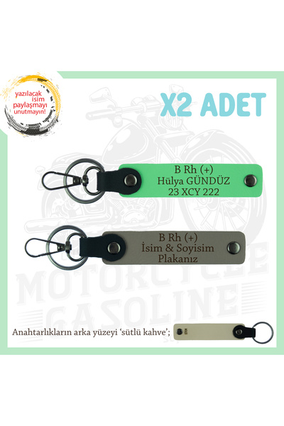 Asortishey سلسلة مفاتيح Safe Ride x2 مع لوحة اسم وكتابات B + Grup Blood، رماد...