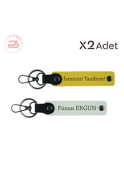 Miaju 8 March Gift for Mother, Set of 2 Keychains with Name and Surname, Yellow-White
