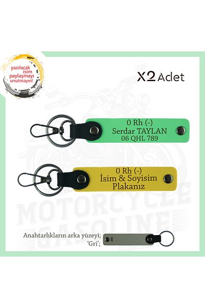Miaju Custom, Name Plate and 0 Rh (-) Blood Type Lettering Gift X2 Keychain for Bikers, Yellow-F Green-Gr