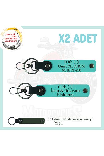 miawiki Name Plate and 0 Rh (+) Blood Group 2 Keychain, Turquoise-Ysl, Motor Plate and Name Keychain