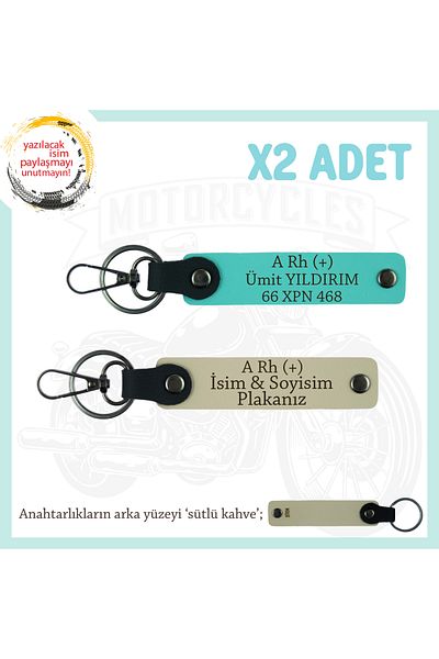 miawiki X2 Keychain with Name Plate and a + Blood Group Written, S Coffee-Turquoise-Sk, Special for Motorcycle Lovers