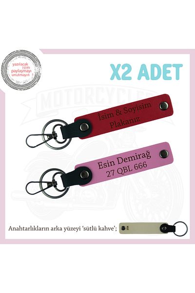 Miaju Double Keychain Set – Name & Plate Writable, Gift for Car Owners, Red-Pink-Sk