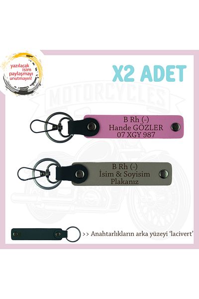 Miaju Exclusive for Biker Rider, Name Plate and B Rh (-) Blood Group Lettering X2 Keychain, Ash Grey-Pink-Navy