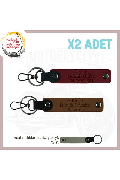 Miaju Motorcycle Enthusiast, Leather X2 Keychain with Name Plate and a Rh (-) Blood Type Lettering, Coffee-Burgundy-Gr