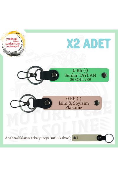 miawiki Name Plate and 0 Rh (-) Blood Group Written X2 Keychain, Yavruağzı-F Green-Sk, Special for Motor Lovers