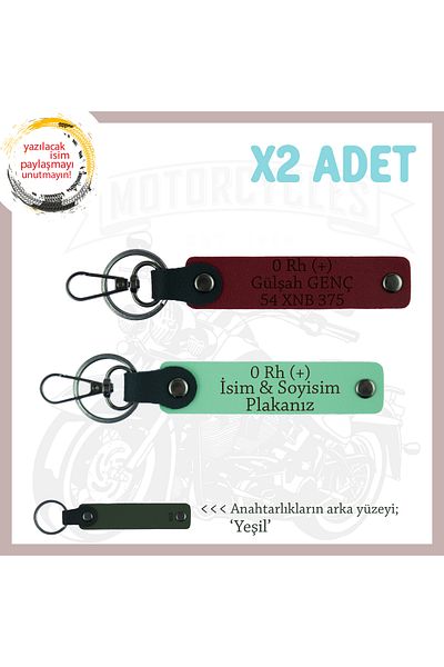 miawiki Name Plate and 0 Rh (+) Blood Group Written X2 Keychain Set, Green-Burgundy-Ysl, Special for Biker Friends