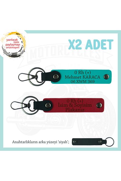 Miaju Motorcycle Style Custom, Name Plate and 0 Rh (+) Blood Type Lettering X2 Keychain, Red-K Turquoise-Syh
