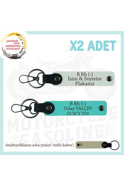 Miaju For Motor Lovers, Special Design X2 Keychain with Name Plate and B Rh (-) Written, Gift, White-Turquoise-Sk