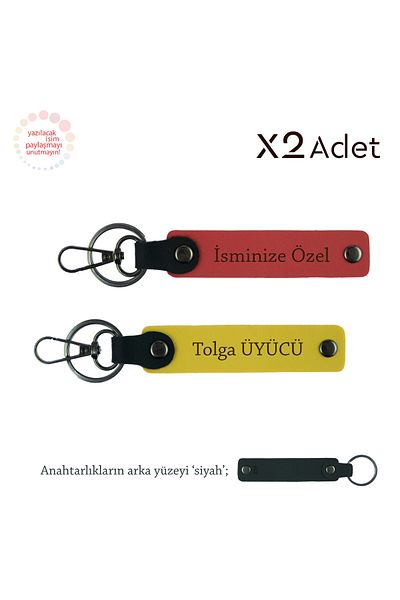 miawiki Set of 2 Keychains with Names Written, Pomegranate Flower-Yellow-Black, Kankaya Birthday Gift