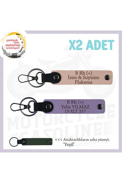 miawiki X2 Keychain, Yavruağzı-Purple-Ysl, Gift for Motor Enthusiasts with Name Plate and B Rh (+) Blood Group Written